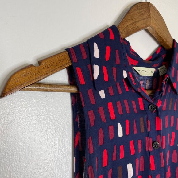 11-1-Tylho Anthropologie Blue Dash Sleeveless Maxi Dress Size XS Women’s - Picture 4 of 12